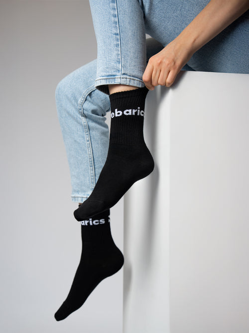 Barebarics - Barfußsocken - Crew - Schwarz - Großes Logo - 3er-Pack