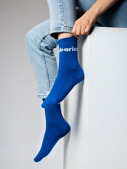 Barebarics - Barfußsocken - Crew - Blau - Großes Logo - 3er-Pack