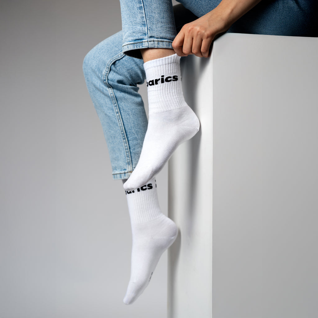 Barebarics - Barfußsocken - Crew - Weiß - Großes Logo - 3er-Pack