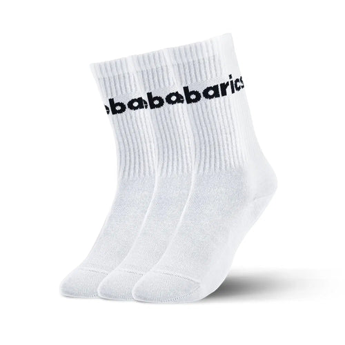 Barebarics - Barefoot Socks - Crew - White - Big logo - 3 pack - BarefootHub - UK Barefoot Shoes