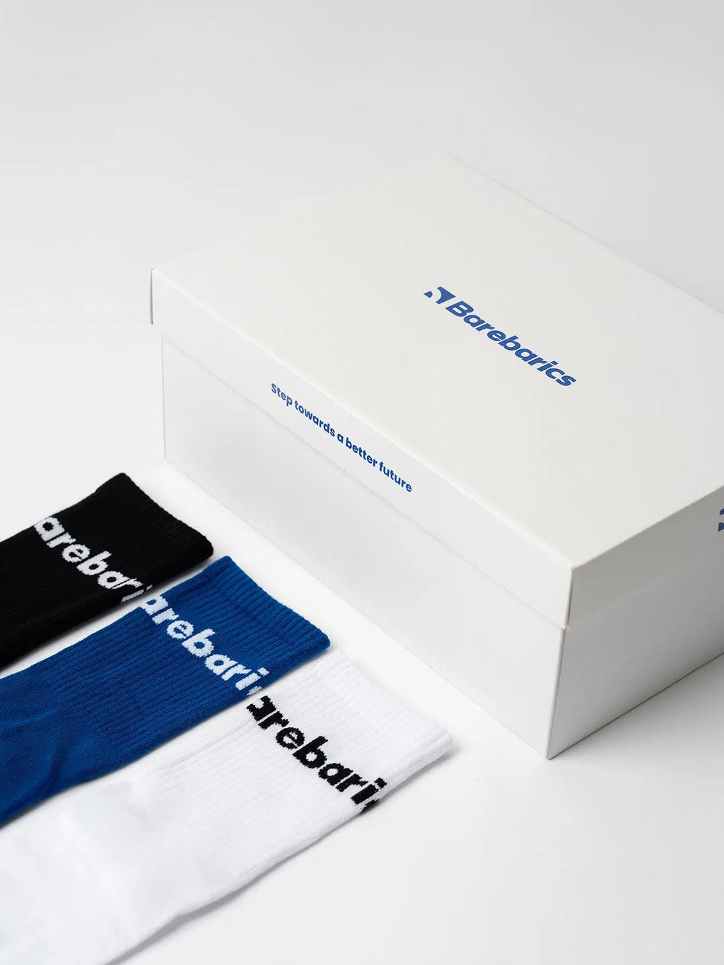 Barebarics - Barefoot Socks - Crew - White - Big logo - 3 pack - BarefootHub - UK Barefoot Shoes