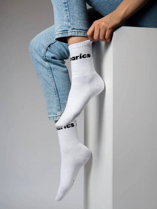Barebarics - Barefoot Socks - Crew - White - Big logo - 3 pack - BarefootHub - UK Barefoot Shoes