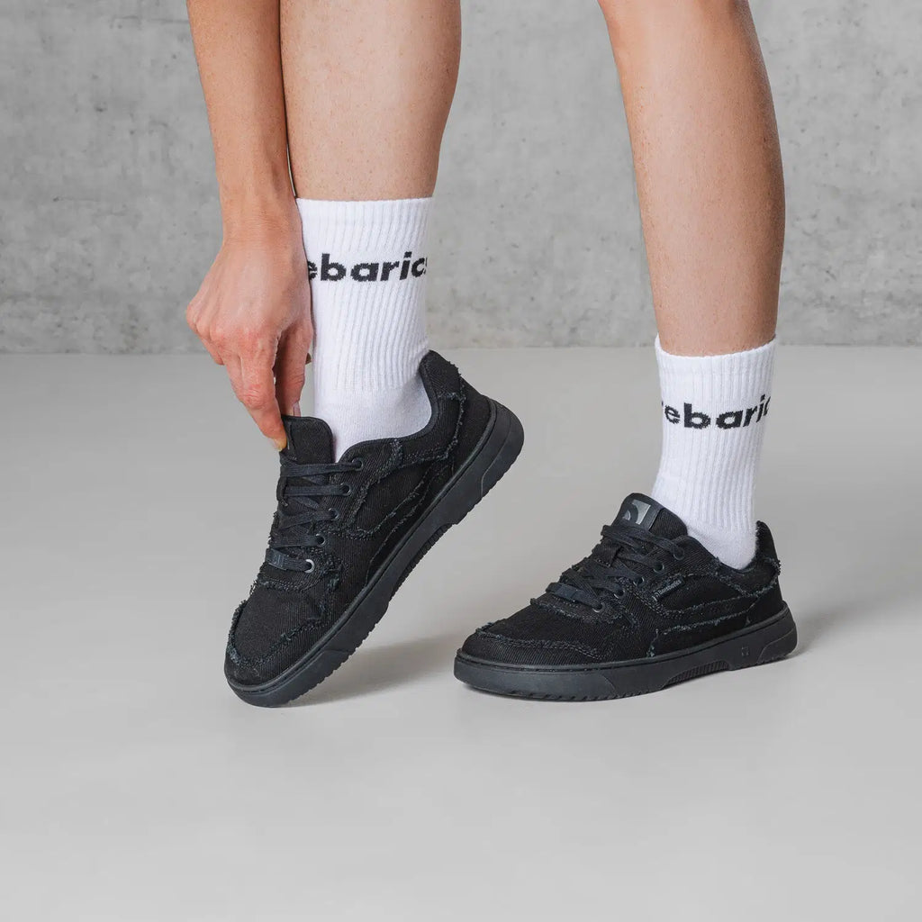 Barefoot Sneakers Barebarics Zing Denim - All Black - BarefootHub - UK Barefoot Shoes
