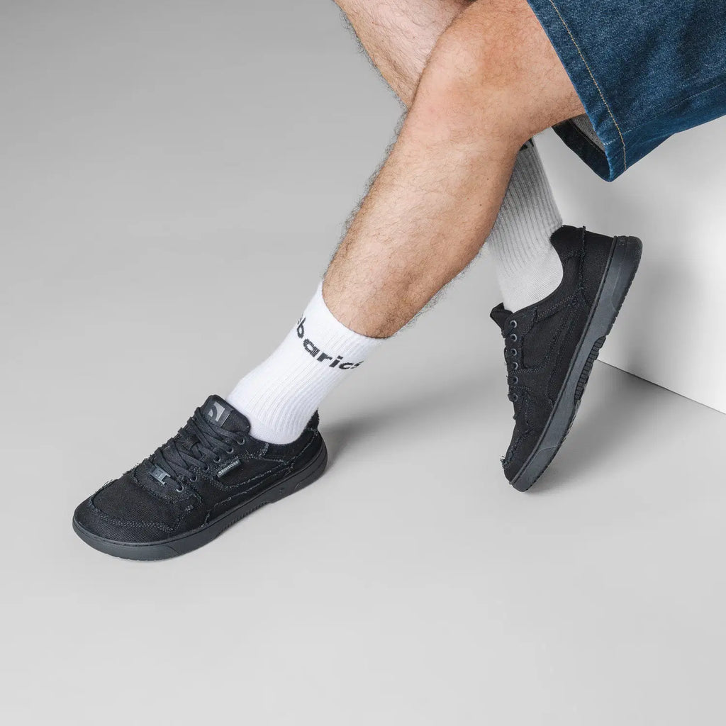 Barefoot Sneakers Barebarics Zing Denim - All Black - BarefootHub - UK Barefoot Shoes