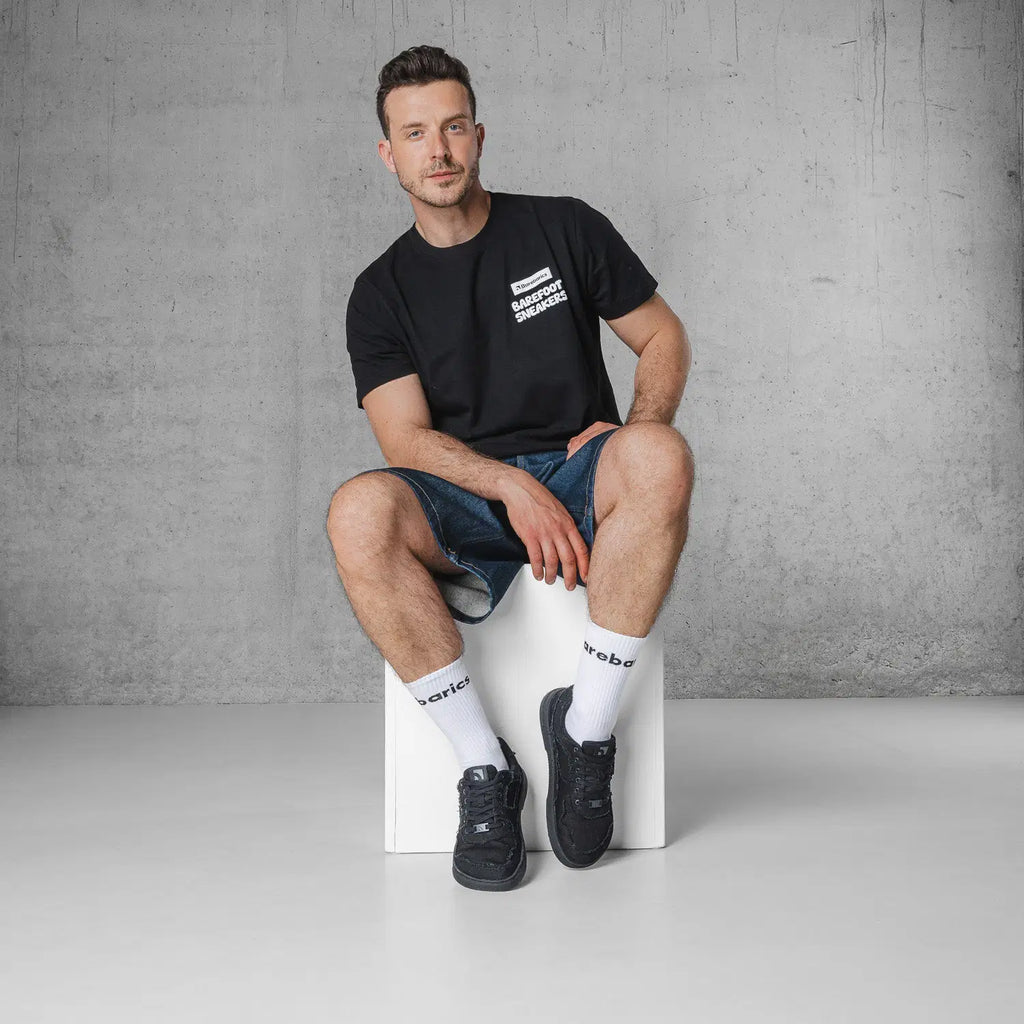 Barefoot Sneakers Barebarics Zing Denim - All Black - BarefootHub - UK Barefoot Shoes