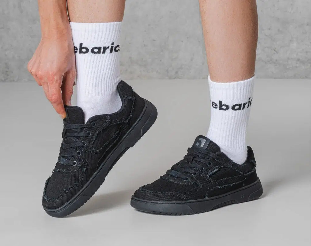 Barefoot Sneakers Barebarics Zing Denim - All Black - BarefootHub - UK Barefoot Shoes